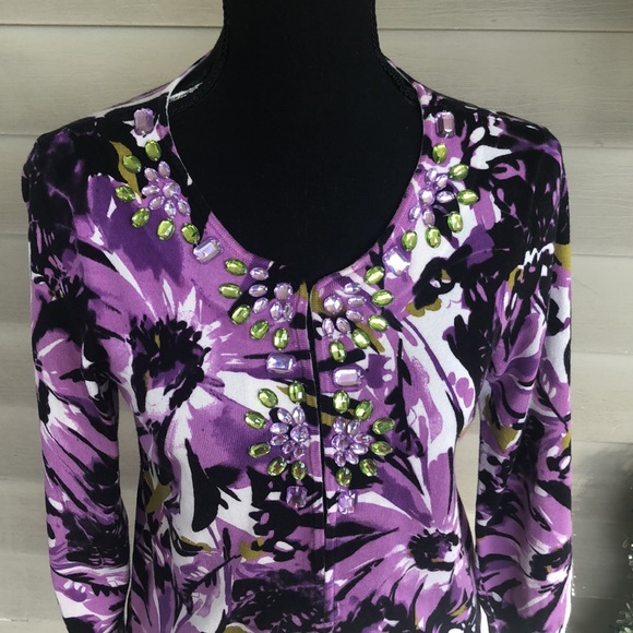 Style & Co women’s long sleeve embellished hook and eye floral blouse size Small - Picture 2 of 11